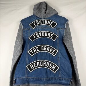 HEADRUSH Men's S Blue Denim Jacket Headrush Fortune Favours The Braves Embroider
